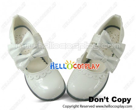 Mirror White Bow Straps Ruffle Chunky Princess Lolita Shoes
