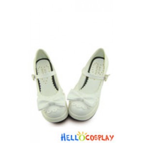 White Heart Shaped Ruffle Chunky Princess Lolita Shoes