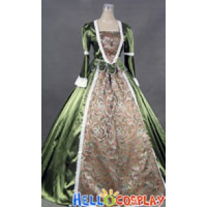 Renaissance Colonial Gothic Ball Gown Prom Brocade Satin Dress