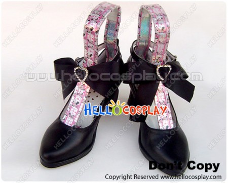 Matte Black Bow Strap Stiletto Princess Lolita Shoes