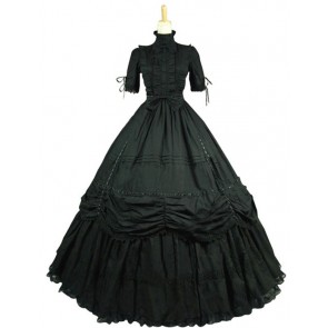 Victorian Gothic Black Ball Gown Reenactment Steampunk Punk Lolita Dress Costume