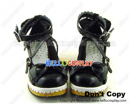 White Black Heart Shaped Buckles Platform Princess Lolita Shoes