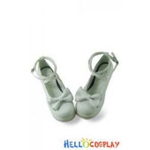 White Ankle Crossing Straps Scalloped Bow Lolita Shoes