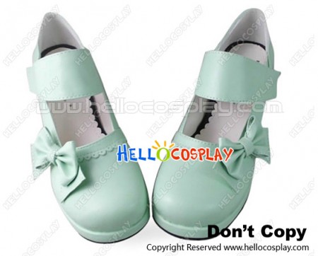 Princess Lolita Shoes Matte Mint Green Wide Ankle Strap Lace Bow