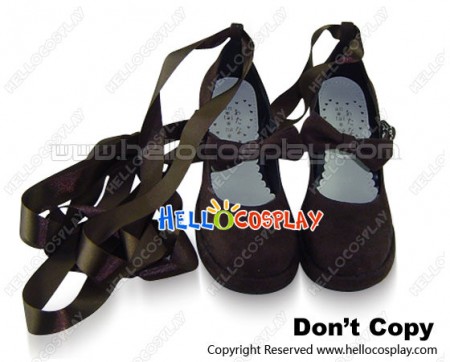 Brown Suede Long Satin Strap Chunky Princess Lolita Shoes