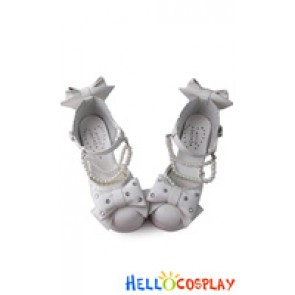 Lolita Shoes Sweet White Mermaid Princess Pearl Lace Bows Heart Shaped Buckle