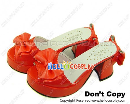 Watermelon Red Bows Chunky Princess Lolita Shoes