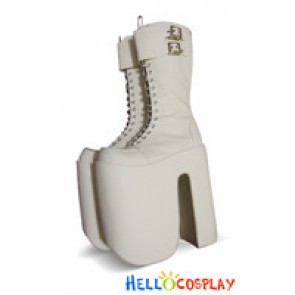 White Buckles Lacing Chunky Punk Lolita Boots