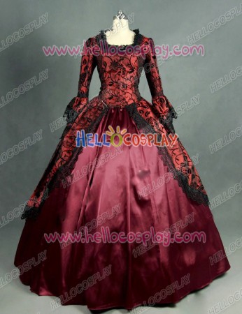 Victorian Lolita Marie Antoinette Brocade Gothic Lolita Dress Wine Floral