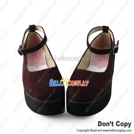 Punk Lolita Shoes Wine Red Single Ankle Strap Wedge Heel Round Toe