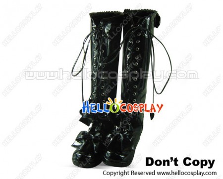 Mirror Black Bows Shoelace Ruffle Platform Princess Lolita Boots