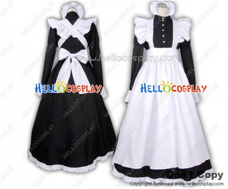 Classic Pearl Long White Black Cosplay Maid Dress Costume