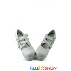White Three Instep Strap Chunky Punk Lolita Shoes
