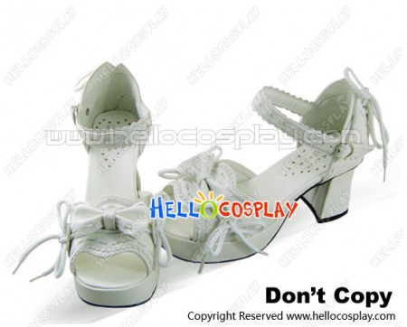 White Bow Shoelaces Decoration Chunky Princess Lolita Shoes