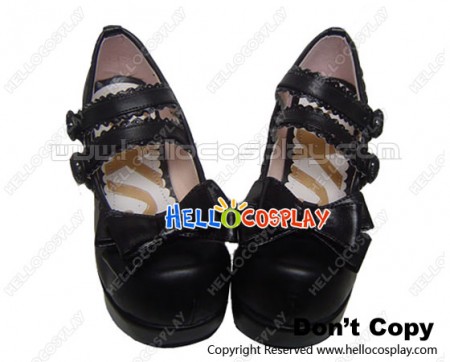 Black Double Straps Chunky Fashion Princess Lolita Shoes