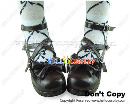 Brown Ruffle Detachable Bow Straps Chunky Princess Lolita Shoes