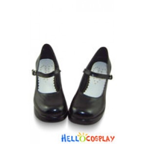 Black Plain Single Strap Chunky Princess Lolita Shoes