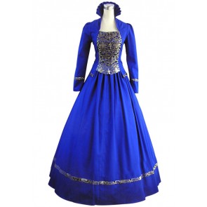 Gothic Victorian Brocade Wedding Blue Dress Ball Gown