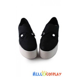 Sweet Gothic Lolita Shoes Black Suede Wedge