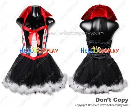 Queen Red Heart Shaped K Cosplay Fur Lace Dress Costume