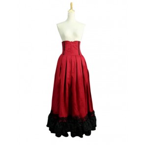 Victorian Lolita Edwardian Period Pleated Skirt Punk Lolita Dress Red