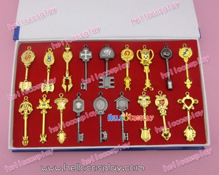 Full Set x 18 Fairy Tail Key Pendant + Necklace + Keychain