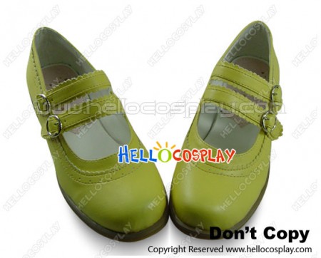 Creamy Yellow Double Straps Low Chunky Sweet Lolita Shoes