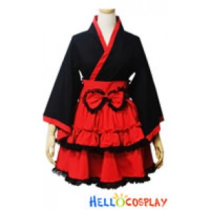 Angel Feather Cosplay Lolita Black Red Kimono Maid Dress