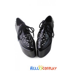 Punk Lolita Shoes Black Rivet Locomotive High Plaform Lace Up