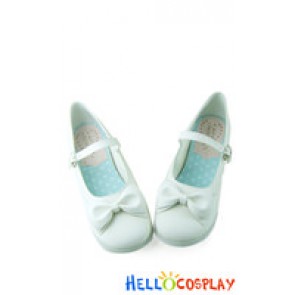 Matt White Ruffle Bow Contract Chunky Sweet Lolita Shoes