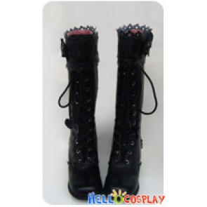 Matte Black Heart Ruffle Chunky Princess Lolita Long Boots