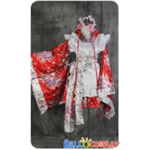 Lolita Cosplay Red Flowers Japan Kimono Maid Dress Costume