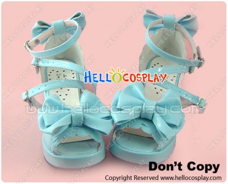Mirror Blue Bows Instep Straps Platform Princess Lolita Shoes