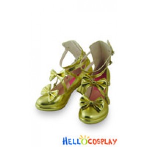 Golden Bows Straps Chunky Princess Lolita Shoes