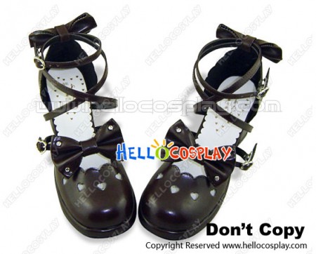 Brown Heart Shaped Ruffle Chunky Princess Lolita Shoes