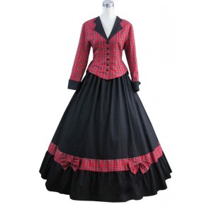 Civil War Cotton Satin Tartan Gown Dress