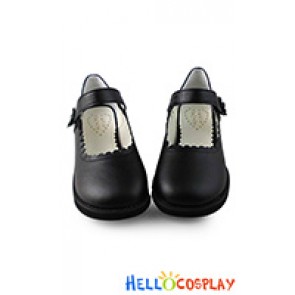 Sweet Lolita Shoes Black Matte Flower Buckle Lacing Single Band