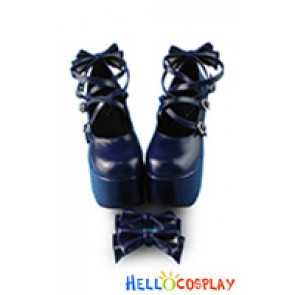 Lolita Shoes Sweet Ultramarine Dark Blue Princess Ankle Crossing Straps High Chunky