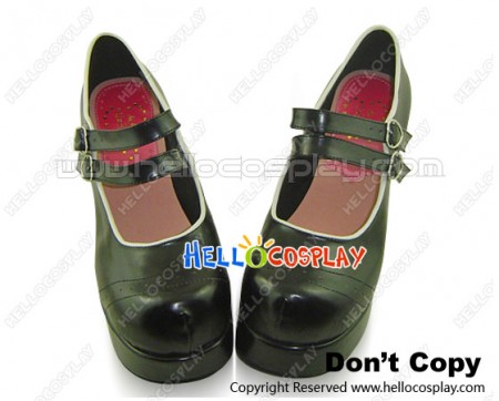 Black White Rim Double Straps Chunky Sweet Lolita Shoes
