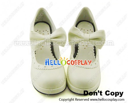 White Charlotte Bow Chunky Sweet Lolita Shoes