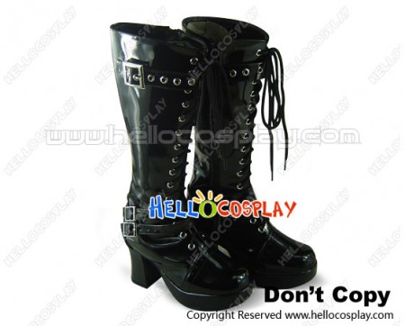 Black Lacing Buckles Zipper Chunky Princess Lolita Boots
