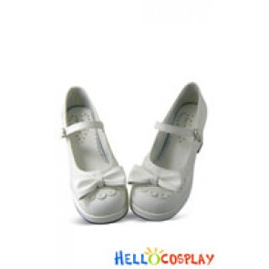 Matt White Heart Shaped Ruffle Chunky Princess Lolita Shoes