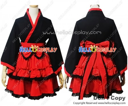 Angel Feather Cosplay Lolita Black Red Kimono Maid Dress