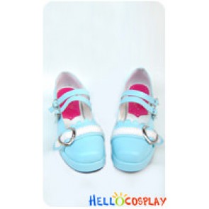 Blue White Two Straps Ruffle Platform Princess Lolita Shoes