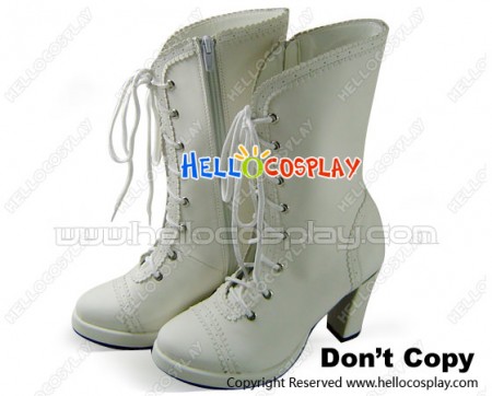 Matt White Ruffle Lace Zipper Chunky Punk Lolita Boots