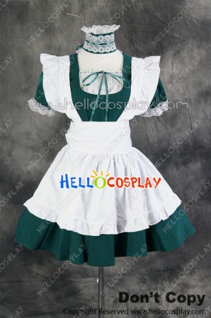 Maid Cosplay White Apron Green Dress Costume