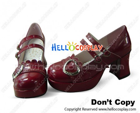 Mirror Wine Red Two Straps Ruffle Chunky Princess Lolita Shoes