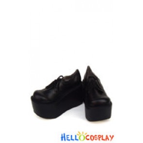Matte Black Lacing Platform Punk Lolita Shoes