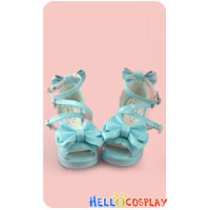 Mirror Blue Bows Instep Straps Platform Princess Lolita Shoes