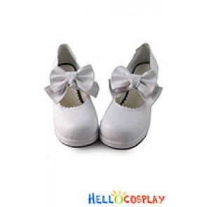 Sweet Lolita Shoes White Matte Chunky Charlotte Bow Strap